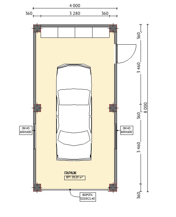 Планировка гаража «Ретро 4×8»